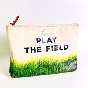 Kate Spade Canvas clutch/pouch natural beige/green NWOT